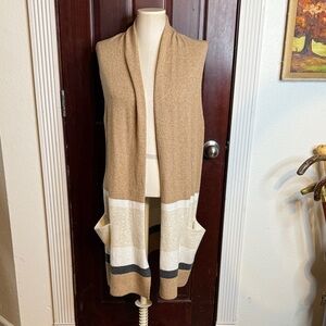 LOFT Tan and Cream Open Front Cardigan